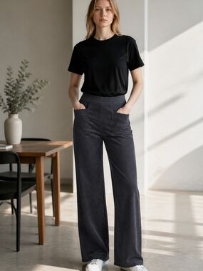 Yelete Women's Knit Wide Leg Pull On Pants Black XL NWT Stretch Casual